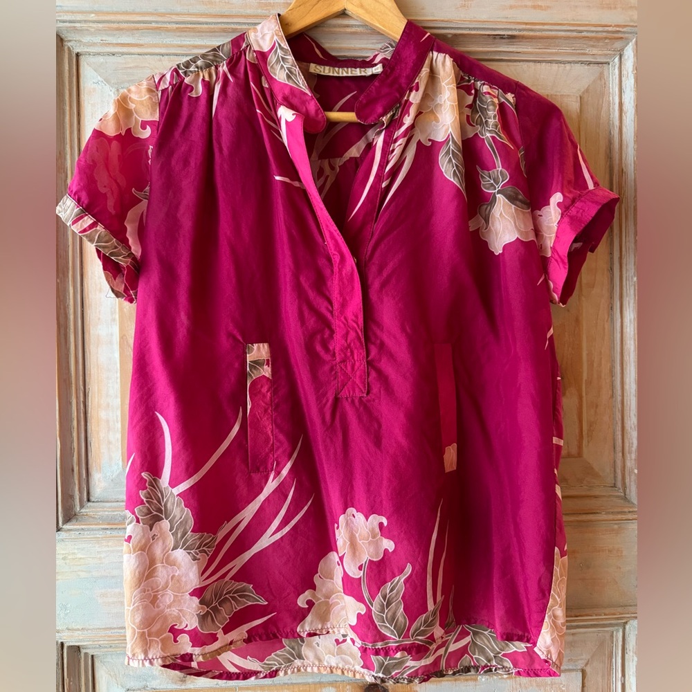 Stylish Floral Fuchsia Blouse. Stand out in a crowd with this easy-to-wear shirt